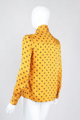 Recess Los Angeles Vintage Adolfo Gold Crown Print Silk Bow Blouse