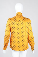 Recess Los Angeles Vintage Adolfo Gold Crown Print Silk Bow Blouse