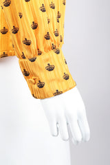 Recess Los Angeles Vintage Adolfo Gold Crown Print Silk Bow Blouse