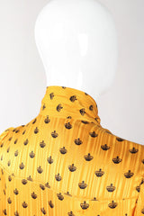 Recess Los Angeles Vintage Adolfo Gold Crown Print Silk Bow Blouse