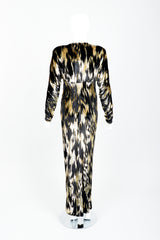 Vintage Adolfo Gathered Velvet Lamé Gown on Mannequin Back at Recess