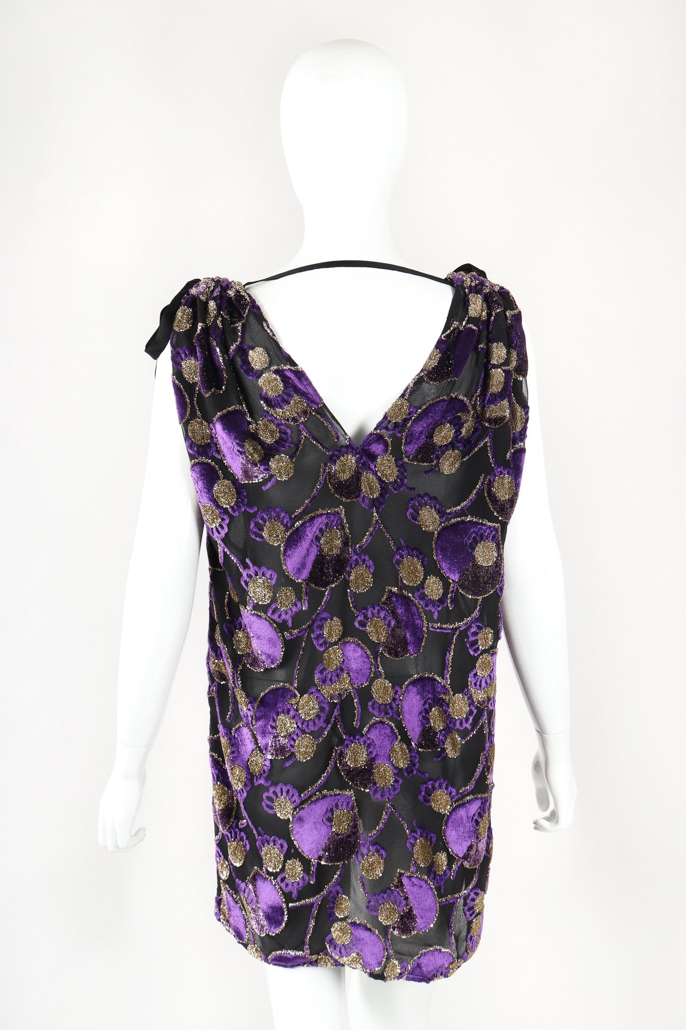 Recess Designer Consignment Vintage Adolfo Velvet Lamé Burnout Top & Wrap Skirt Set Los Angeles Resale
