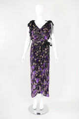 Recess Designer Consignment Vintage Adolfo Velvet Lamé Burnout Top & Wrap Skirt Set Los Angeles Resale