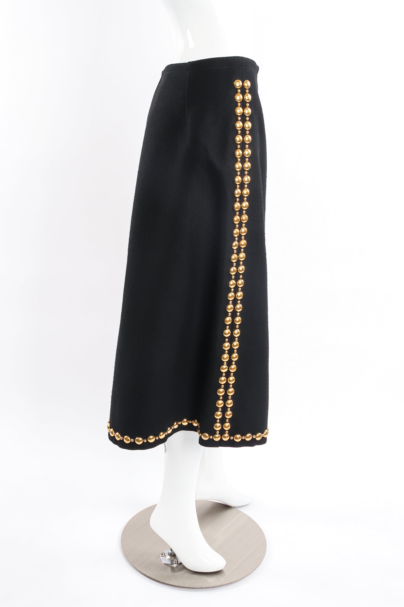 Vintage Adolfo Gold-Studded Wrap Skirt side on Mannequin at Recess LA