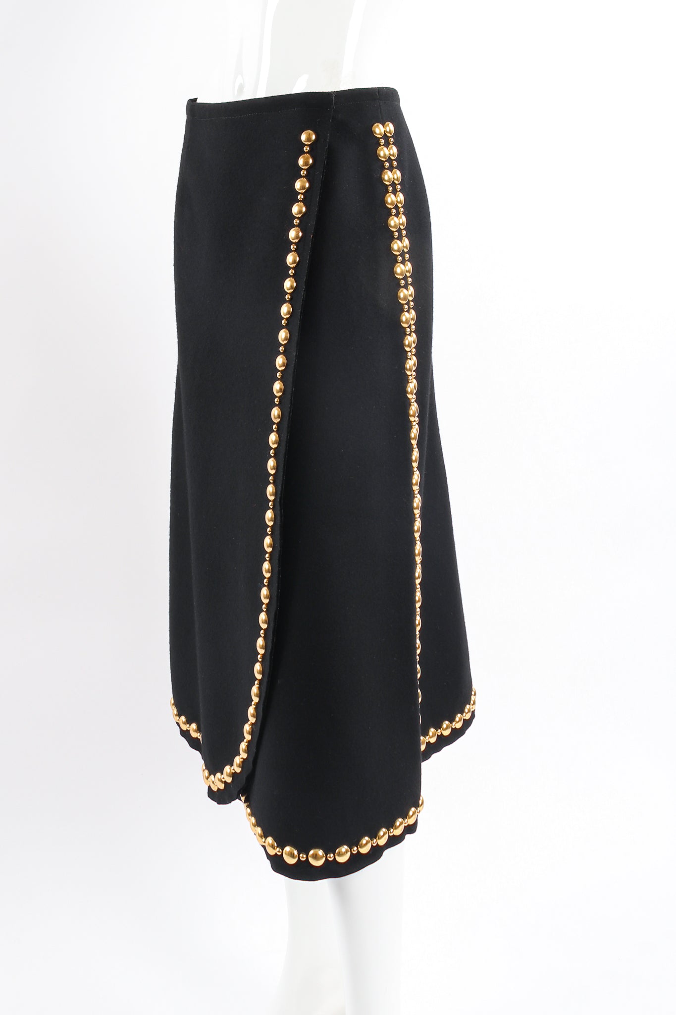 Vintage Adolfo Gold-Studded Wrap Skirt side crop on Mannequin at Recess LA