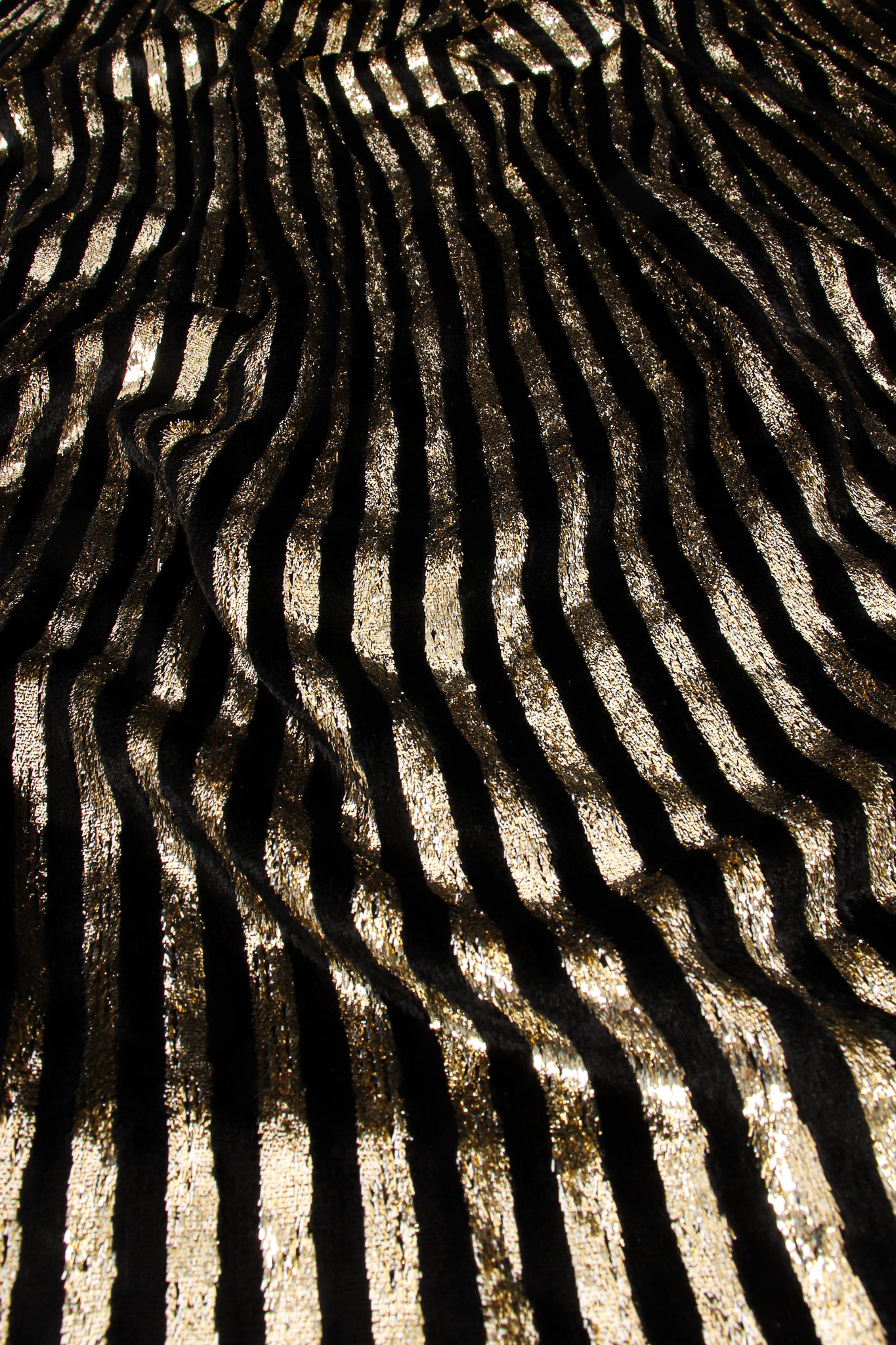 Vintage Adolfo Gold Velvet Lamé Striped Skirt fabric detail at Recess Los Angeles