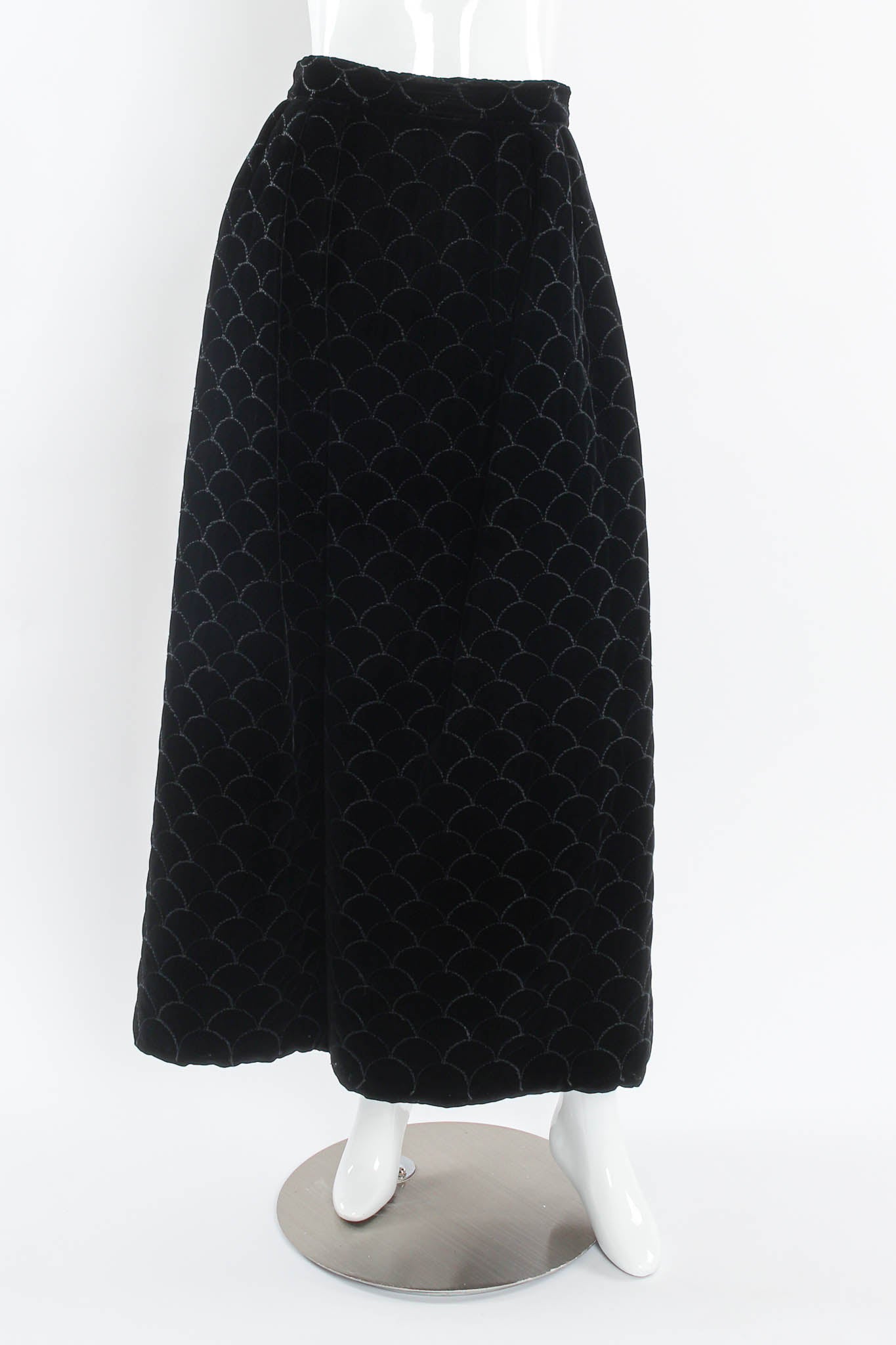 Vintage Adolfo for Saks Velvet Scale Pattern Top & Skirt Set mannequin skirt front @ Recess Los Angeles