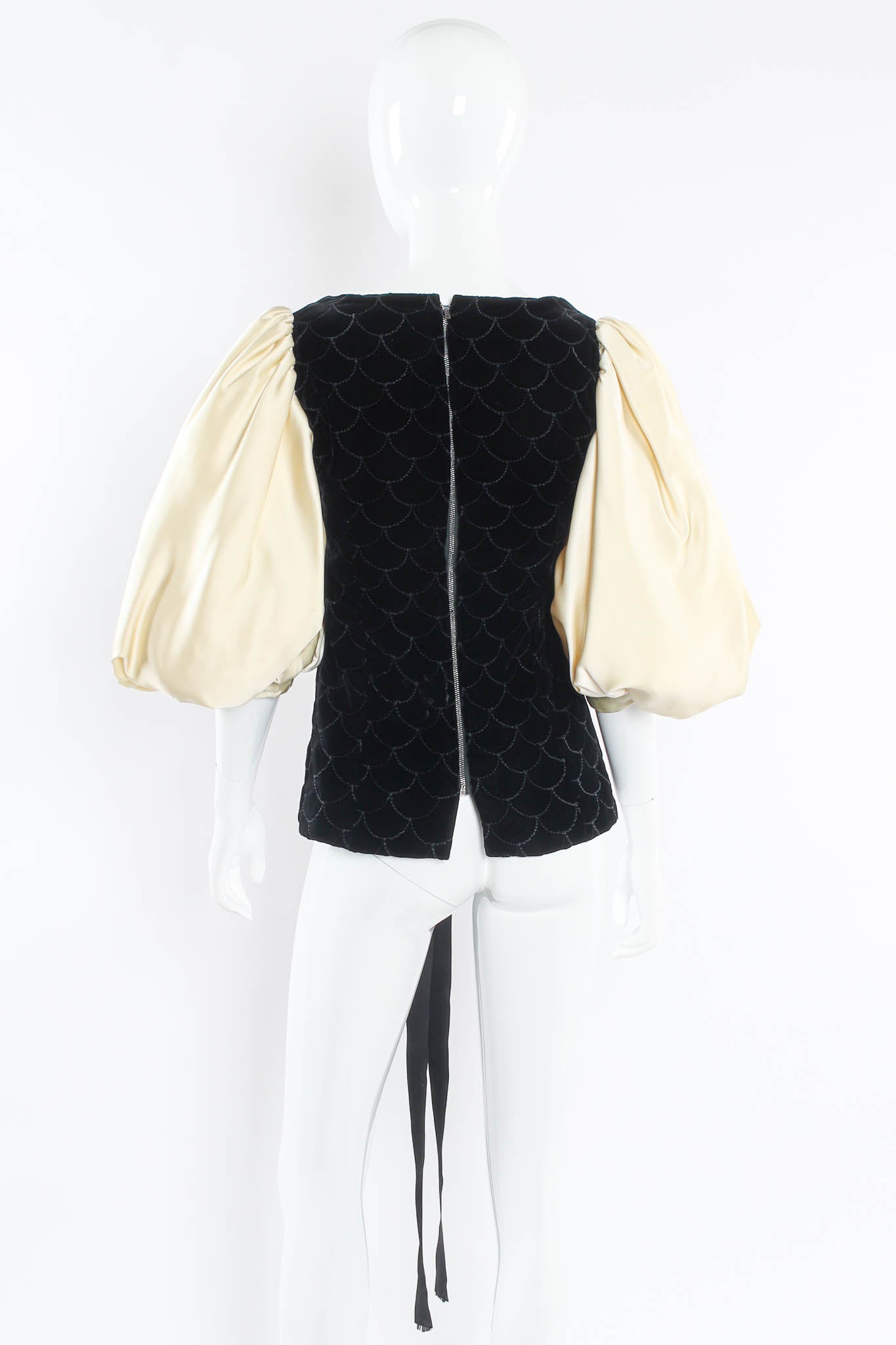 Vintage Adolfo for Saks Velvet Scale Pattern Top & Skirt Set mannequin top back @ Recess Los Angeles