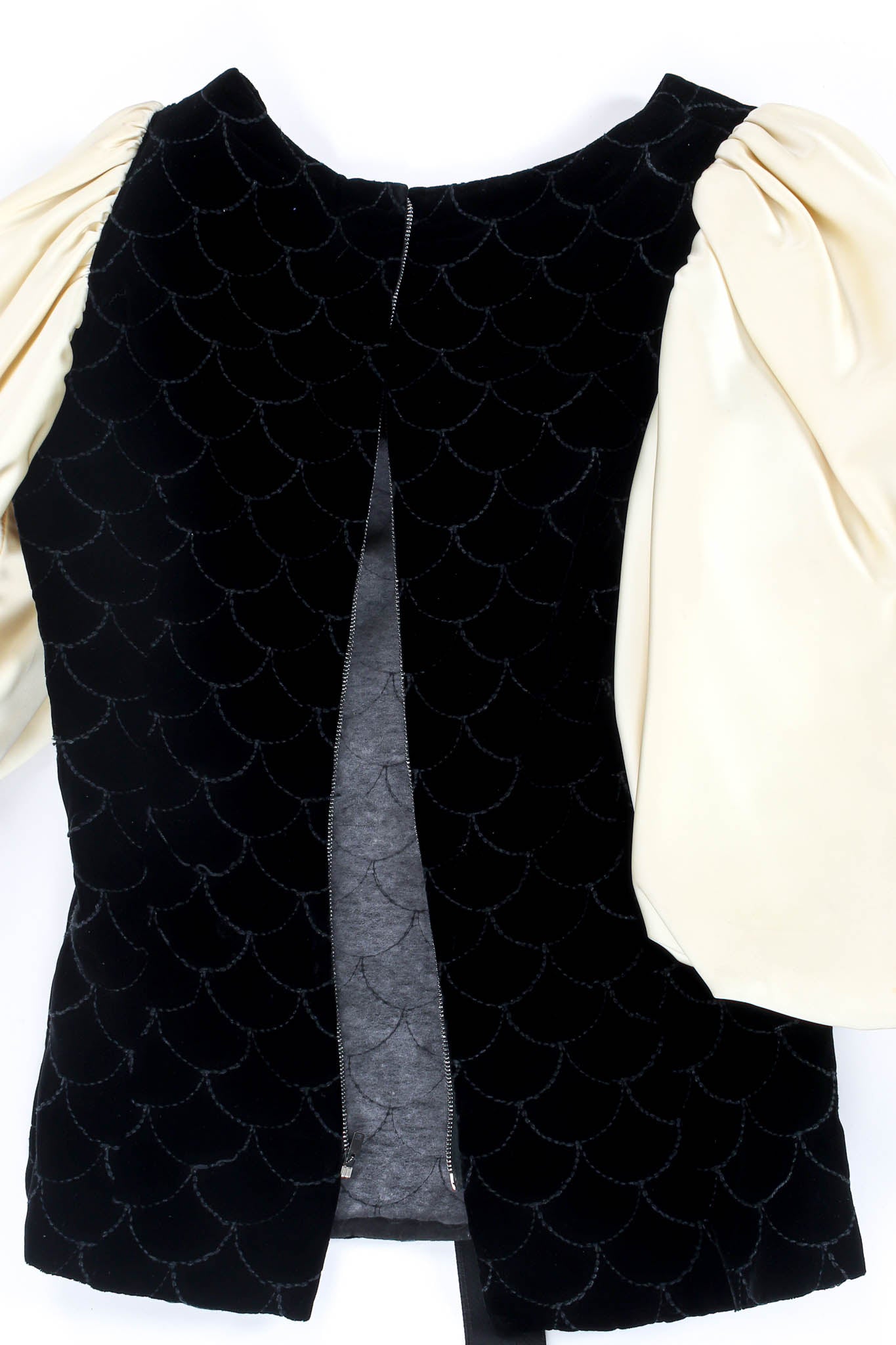 Vintage Adolfo for Saks Velvet Scale Pattern Top & Skirt Set top zipper @ Recess Los Angeles