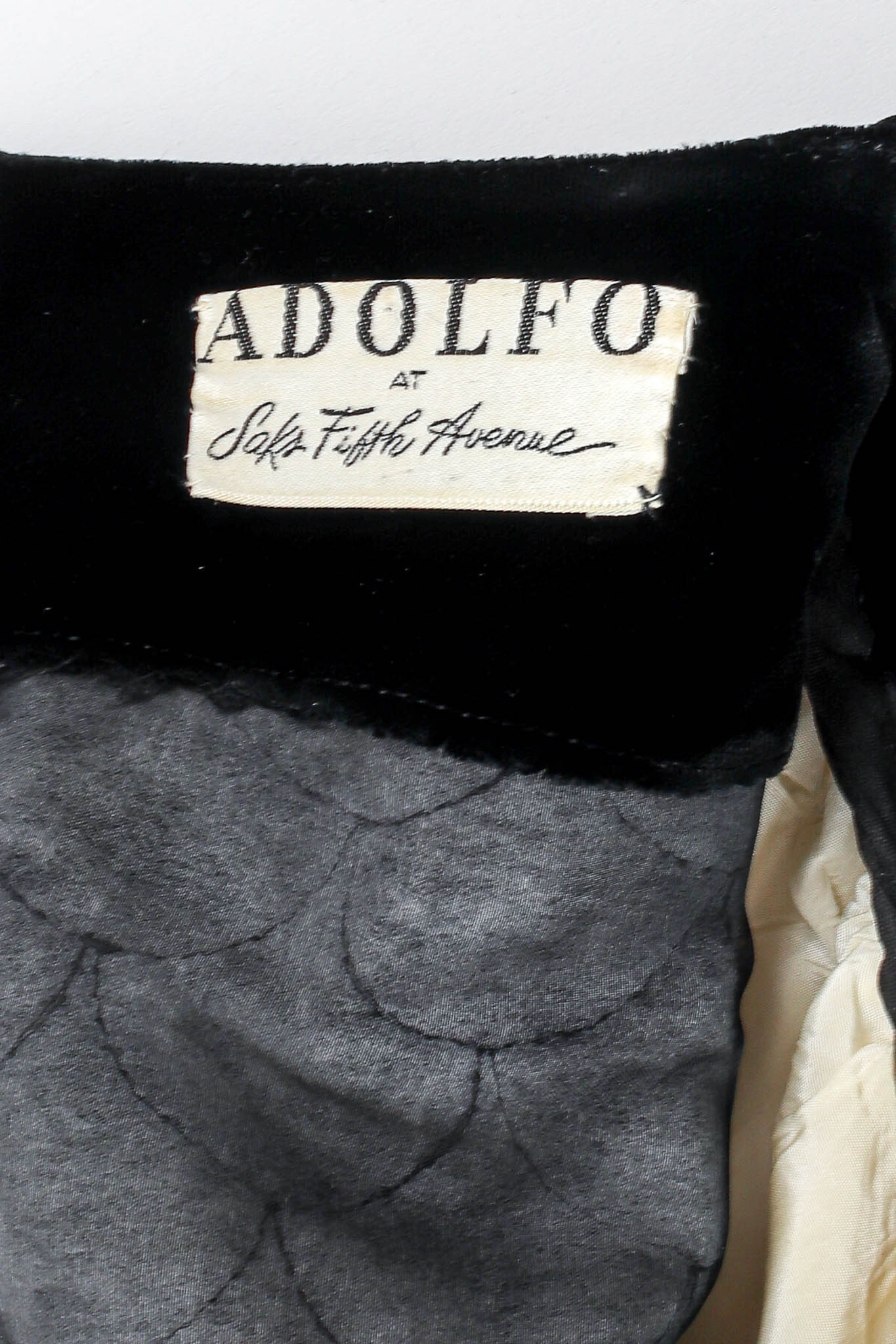 Vintage Adolfo for Saks Velvet Scale Pattern Top & Skirt Set tag @ Recess Los Angeles