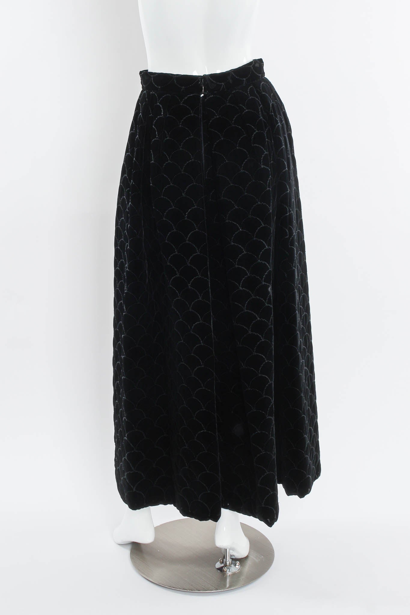 Vintage Adolfo for Saks Velvet Scale Pattern Top & Skirt Set mannequin back @ Recess Los Angeles