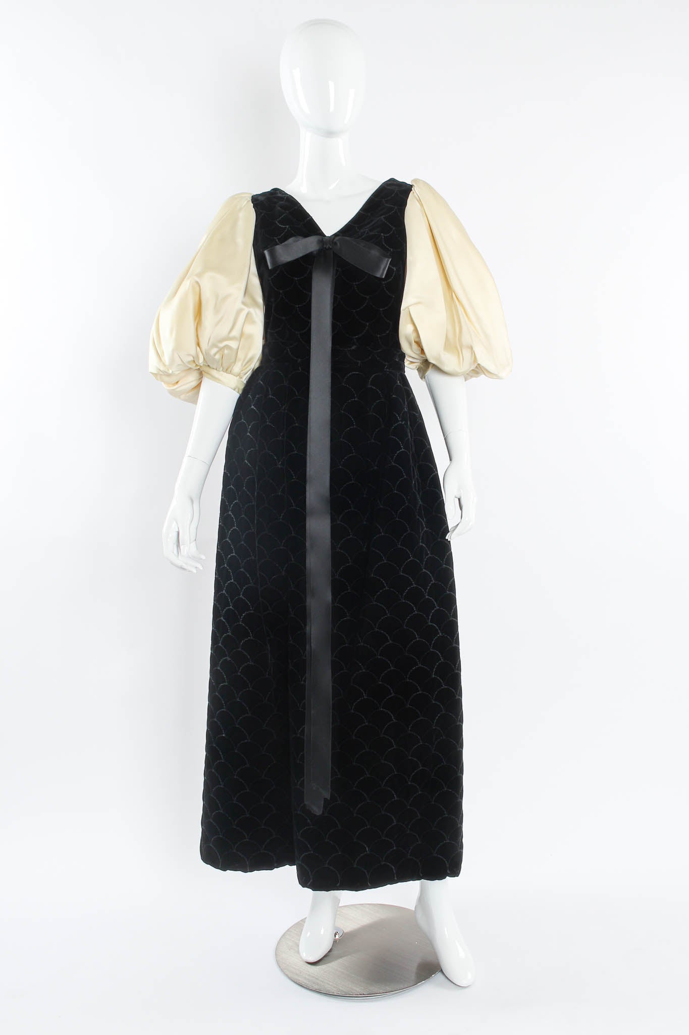 Vintage Adolfo for Saks Velvet Scale Pattern Top & Skirt Set mannequin front @ Recess Los Angeles