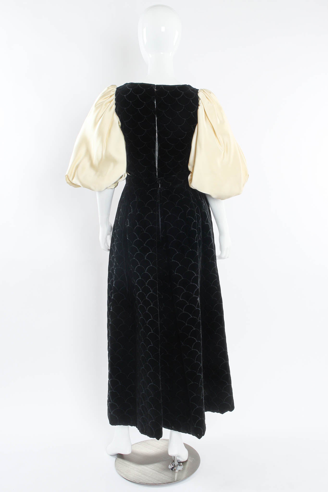 Vintage Adolfo for Saks Velvet Scale Pattern Top & Skirt Set mannequin back @ Recess Los Angeles