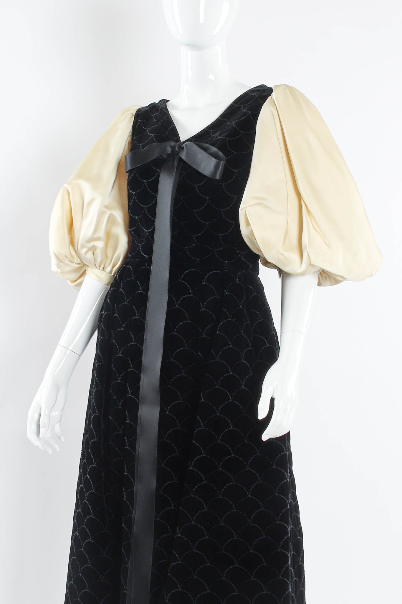 Vintage Adolfo for Saks Velvet Scale Pattern Top & Skirt Set mannequin angle close @ Recess Los Angeles
