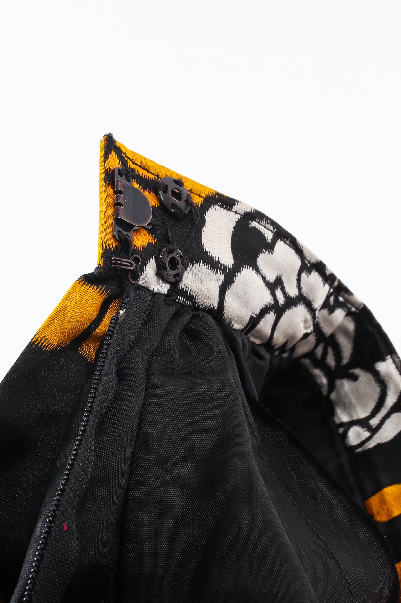 Vintage Adolfo Chrysanthemum Print Silk Skirt closures at Recess Los Angeles