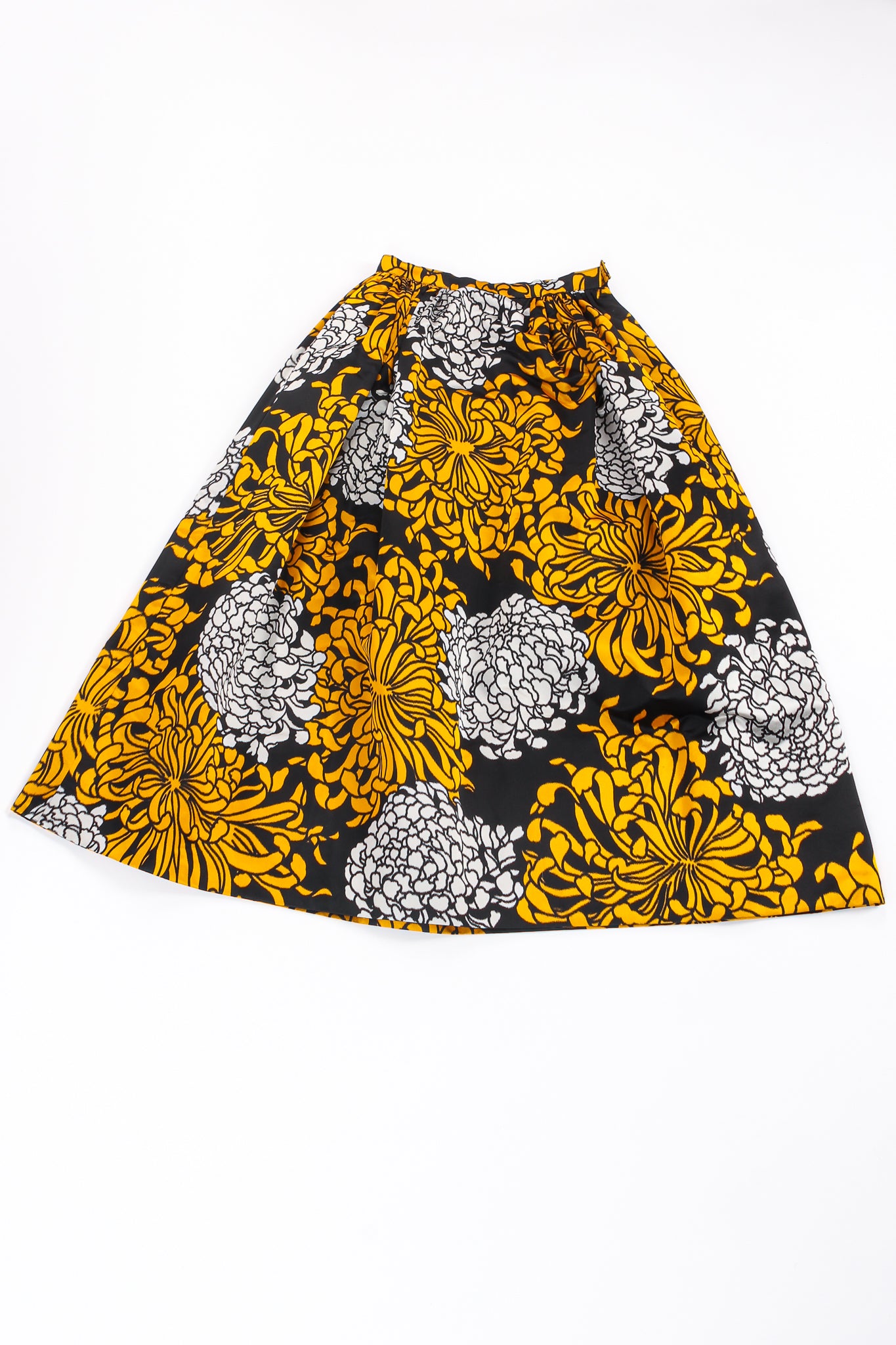 Vintage Adolfo Chrysanthemum Print Silk Skirt flat at Recess Los Angeles