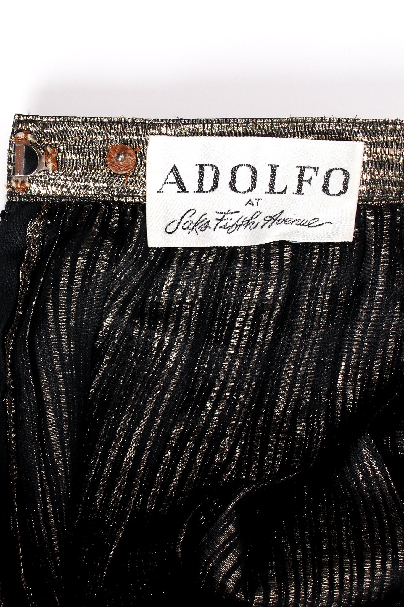 Vintage Adolfo Pleated Stripe Lamé Palazzo Pant label at Recess Los Angeles