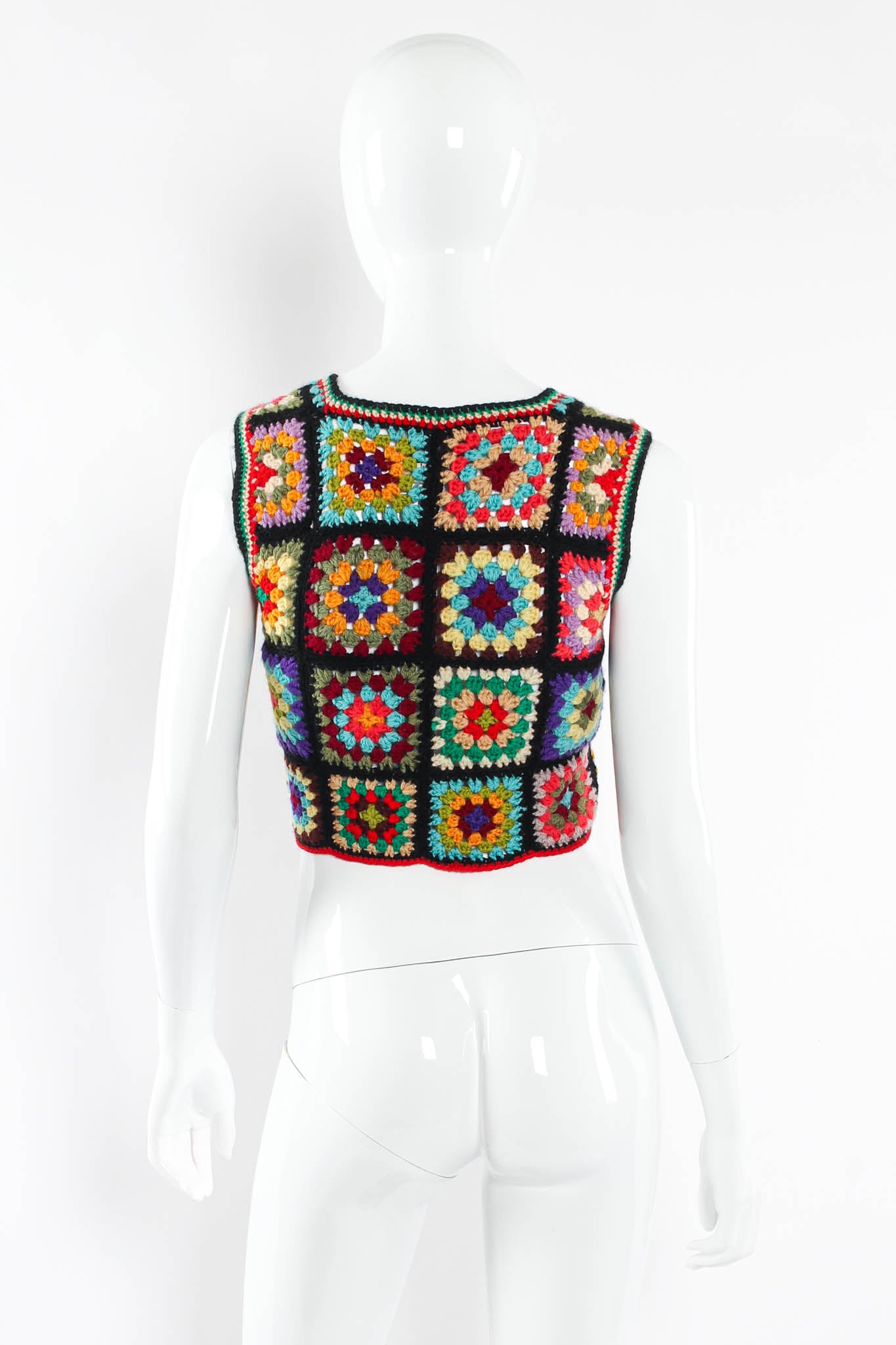 Vintage Adolfo for Tally Ho Wool Quilt Print Crop Vest mannequin back @ Recess Los Angeles