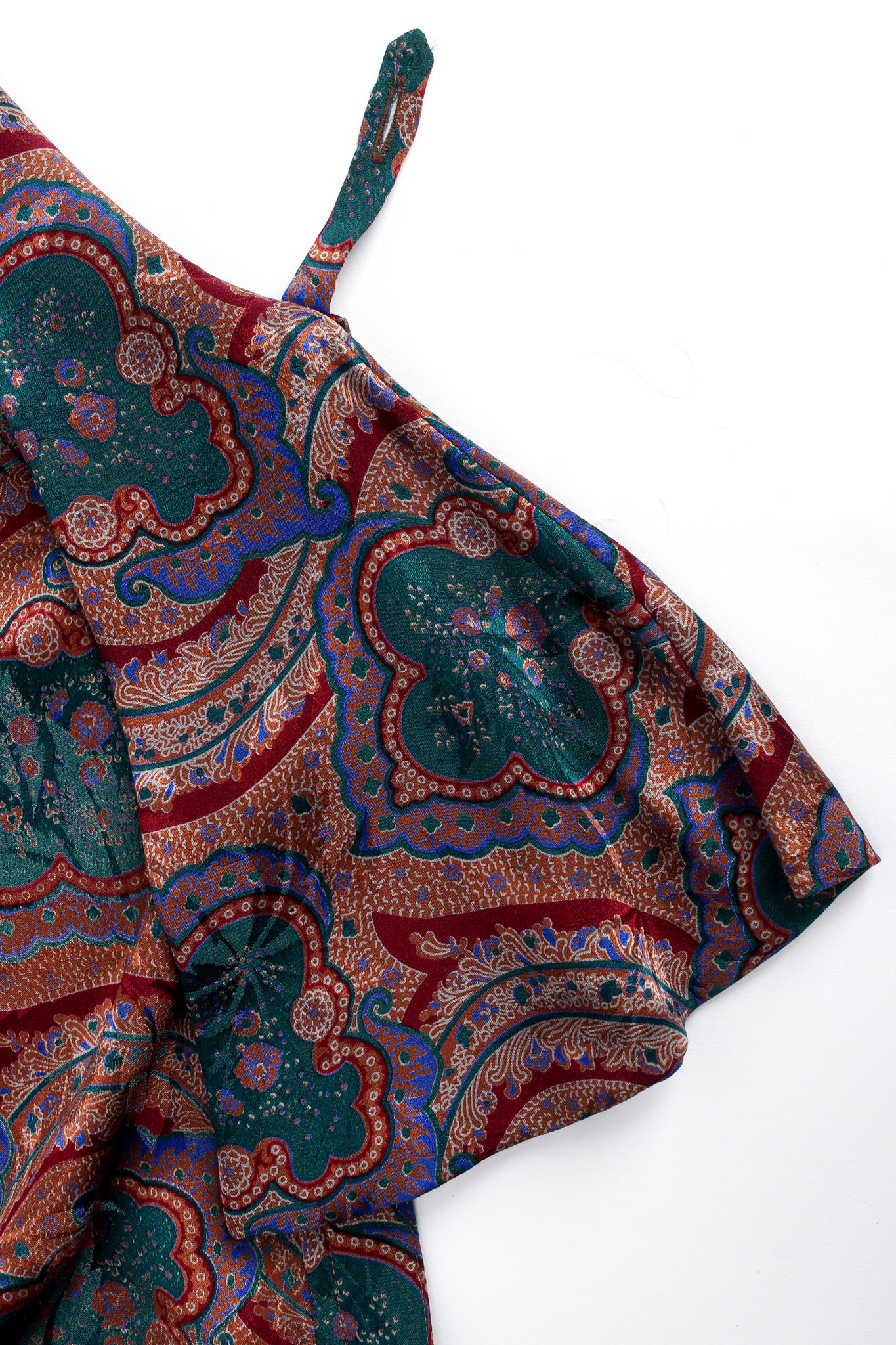 Vintage Adolfo Paisley Floral Top & Skirt Silk Set attached neck scarf  @ Recess LA