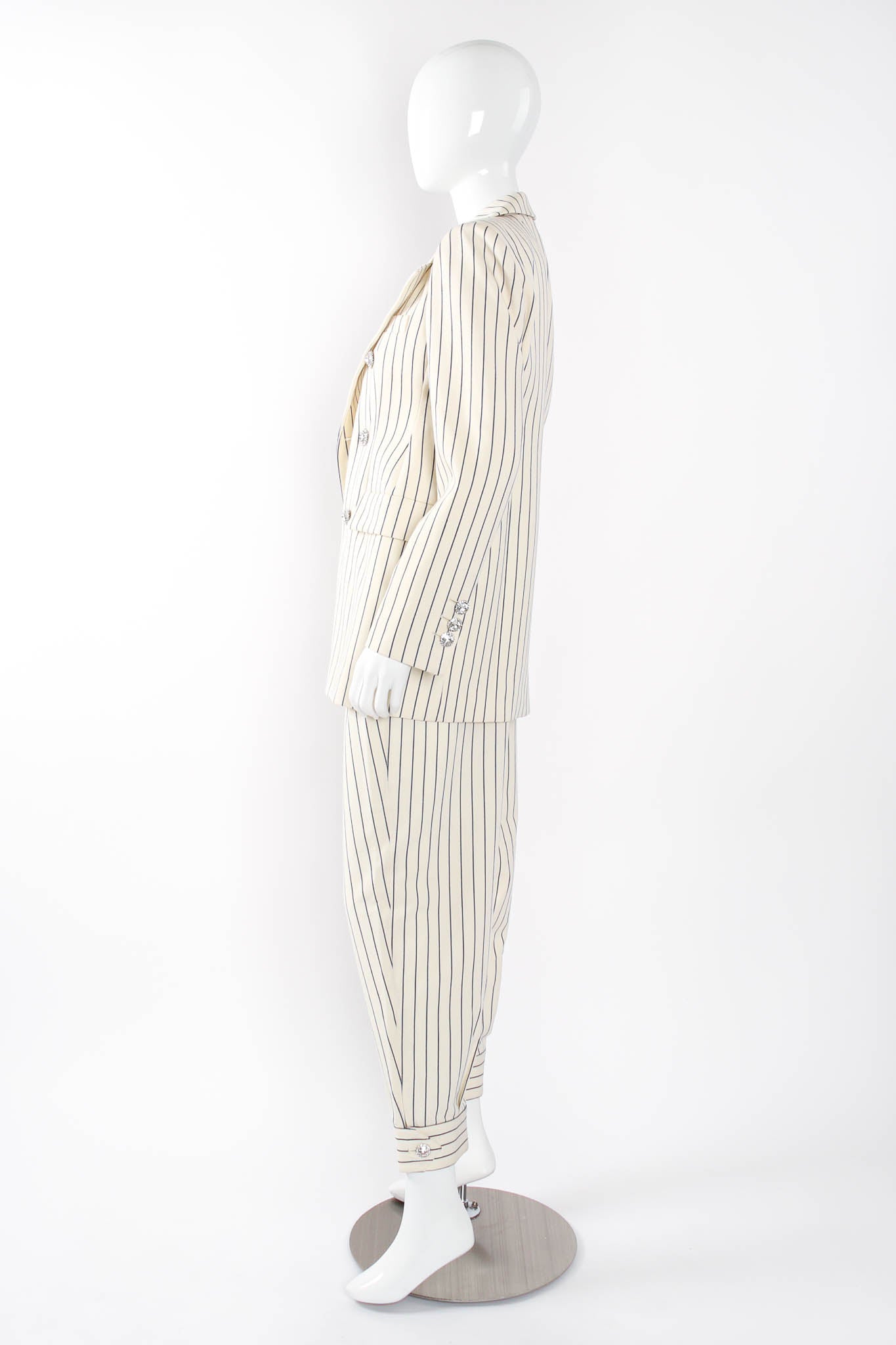 2019 S/S Alessandra Rich Rope Stripe Jacket & Pant Set on mannequin side at Recess Los Angeles
