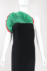 Recess Los Angeles Designer Consignment Vintage Akira Asymmetrical Pleated Fan Shoulder Dress