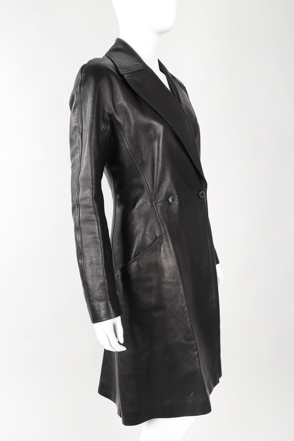 Recess Designer Consignment Vintage Alaia Wide Lapel Leather Trench Coat Los Angeles Resale