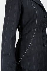 Vintage Alaia Pinstripe Contour Jacket & Pleated Skirt Set on Mannequin detail