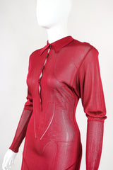 Recess Designer Consignment Vintage Alaia Juliette Sleeve Sheer Knit Collared Dress Los Angeles Resale