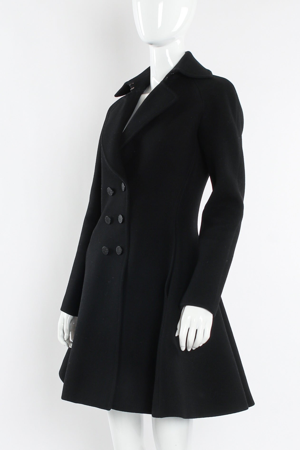 Vintage Alaïa Double Breasted Wool Coat Dress mannequin close angle @ Recess LA
