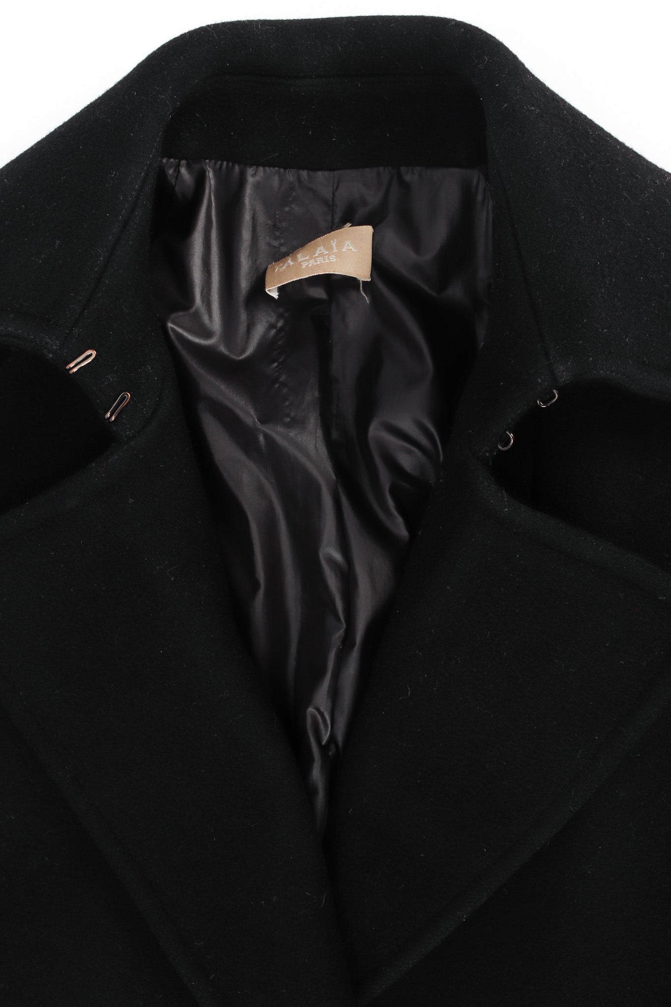 Vintage Alaïa Double Breasted Wool Coat Dress collar front @ Recess LA