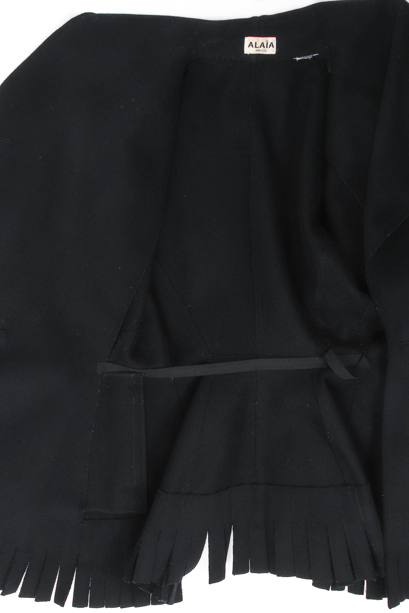 Vintage Alaïa Shawl Collar Wool Carwash Peplum Jacket inner waistband at Recess Los Angeles
