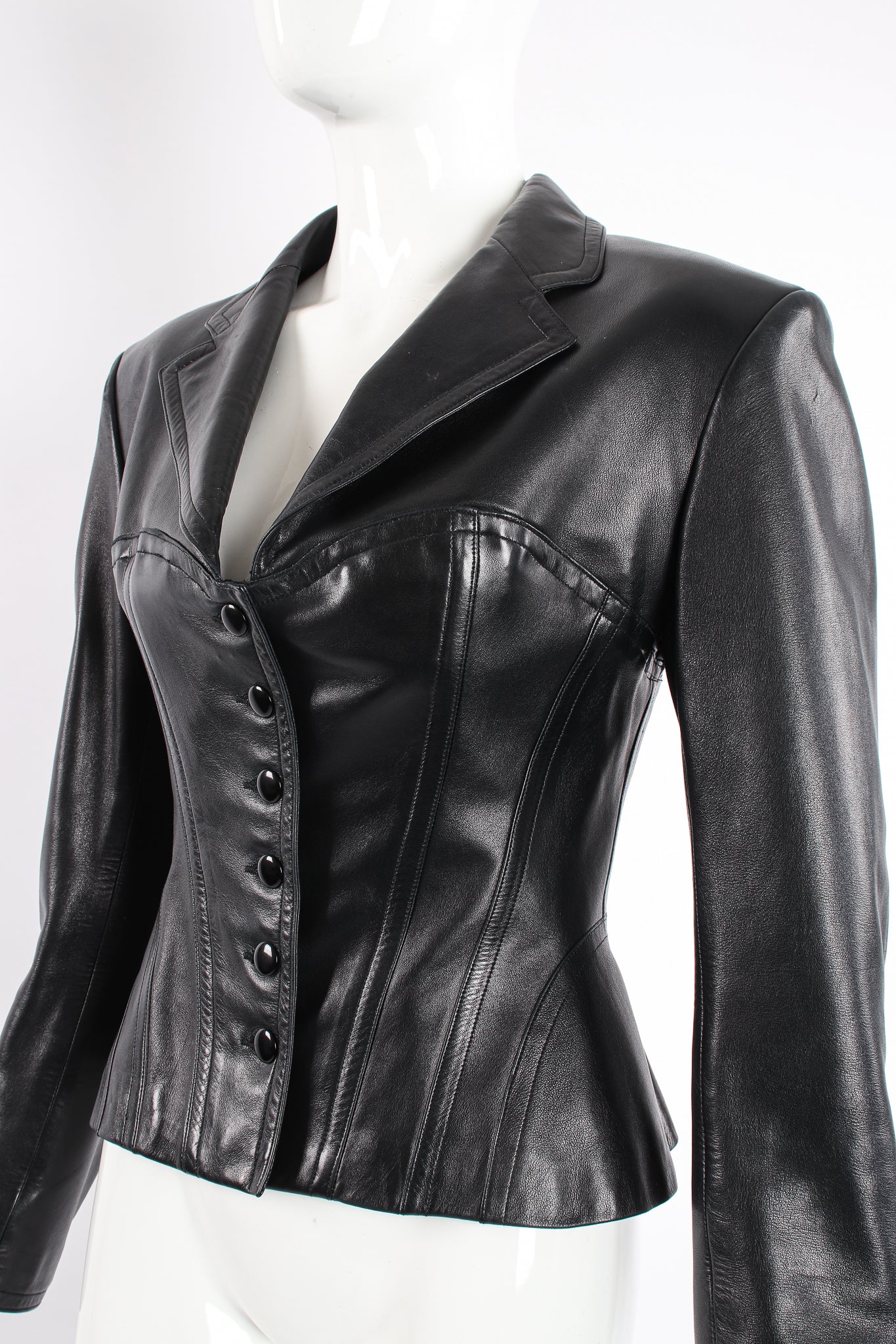Vintage Alaia Leather Bustier Corset Jacket on Mannequin Crop at Recess Los Angeles