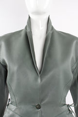 Vintage Alaia Leather Tie Peplum Jacket on Mannequin collar at Recess Los Angeles