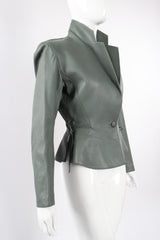 Vintage Alaia Leather Tie Peplum Jacket on Mannequin angle at Recess Los Angeles