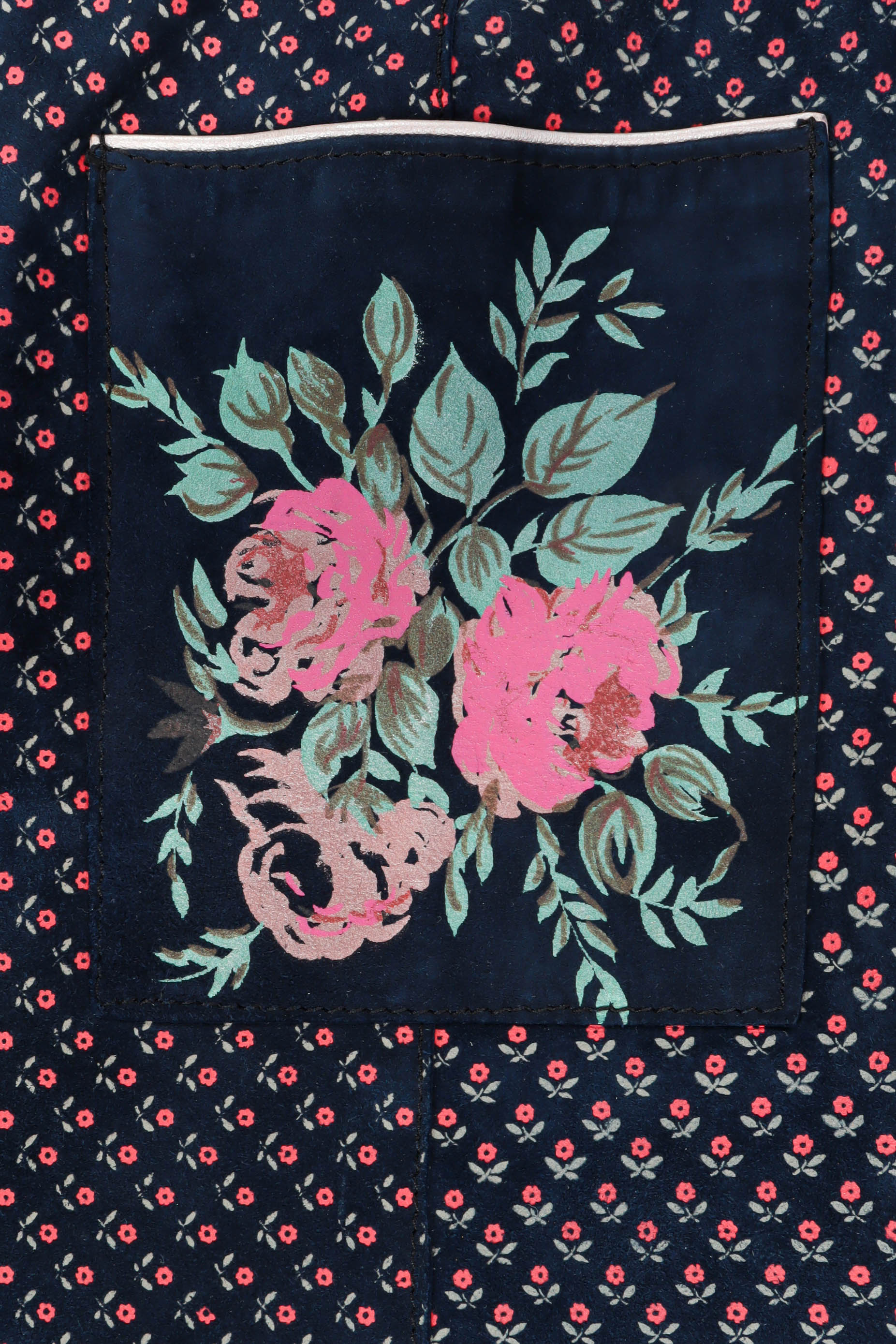 Vintage Alan Austin Rose Floral Leather Blouse floral pocket @ Recess LA