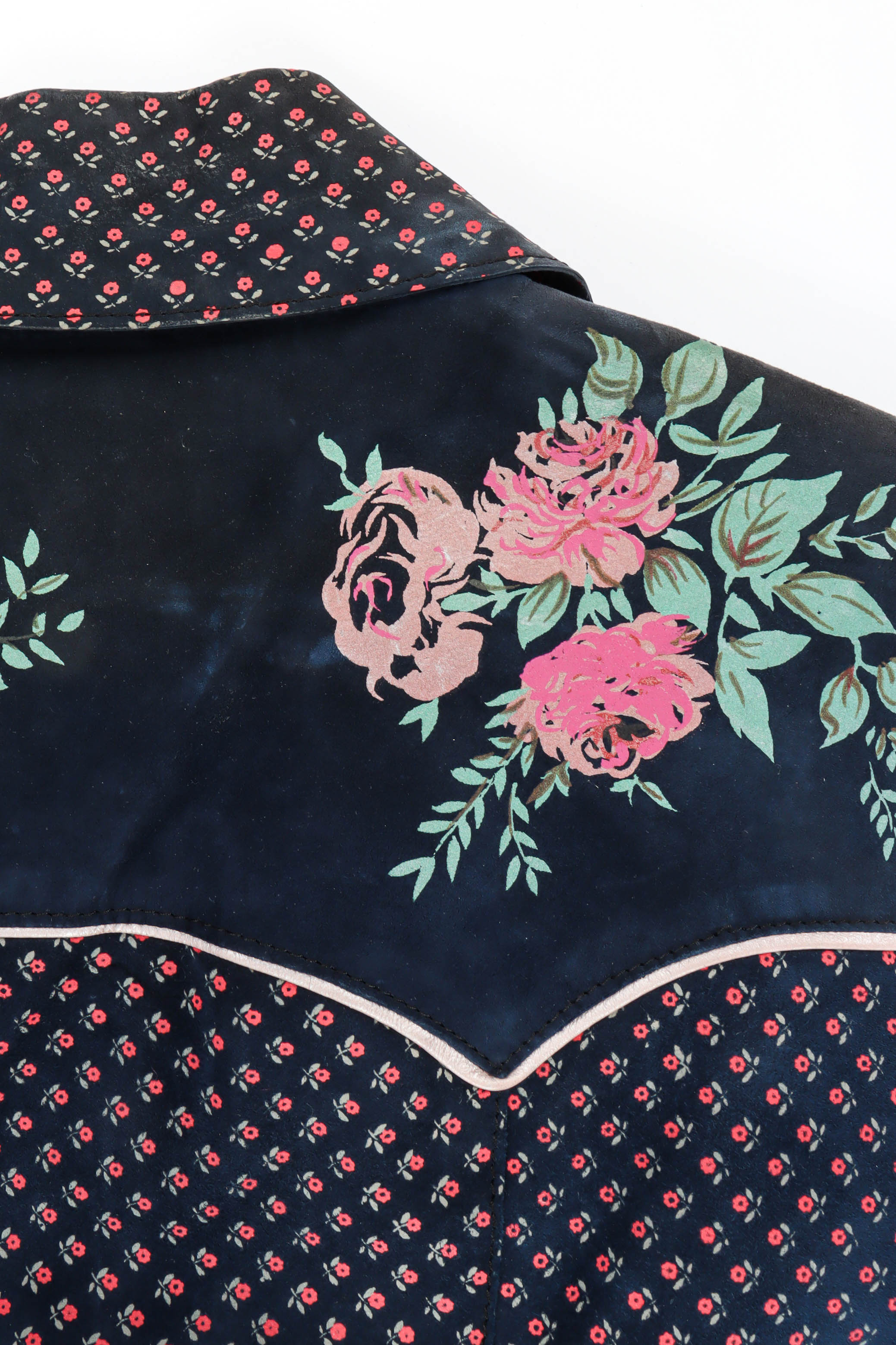 Vintage Alan Austin Rose Floral Leather Blouse back shoulder detail @ Recess LA
