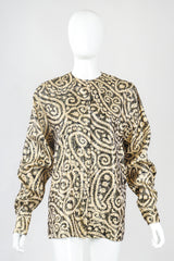 Recess Designer Consignment Vintage Alan Austin Golden Metallic Lamé Paisley Silk Blouse Los Angeles Resale