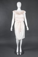 Recess Los Angeles Vintage Albert Nipon Raw Silk Fringed Bateau Cocktail Wedding Bridal Dress