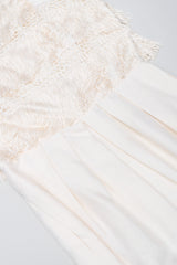 Recess Los Angeles Vintage Albert Nipon Raw Silk Fringed Bateau Cocktail Wedding Bridal Dress
