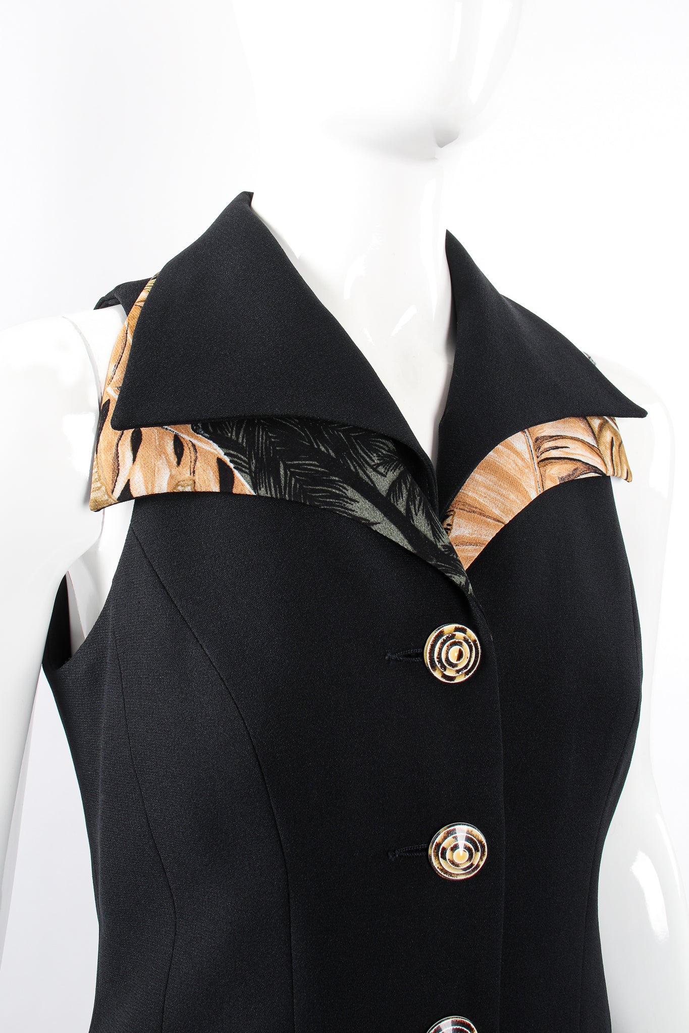 Vintage Alberto Makali Jungle Print Vest & Pant Set on Mannequin vest collar at Recess LA