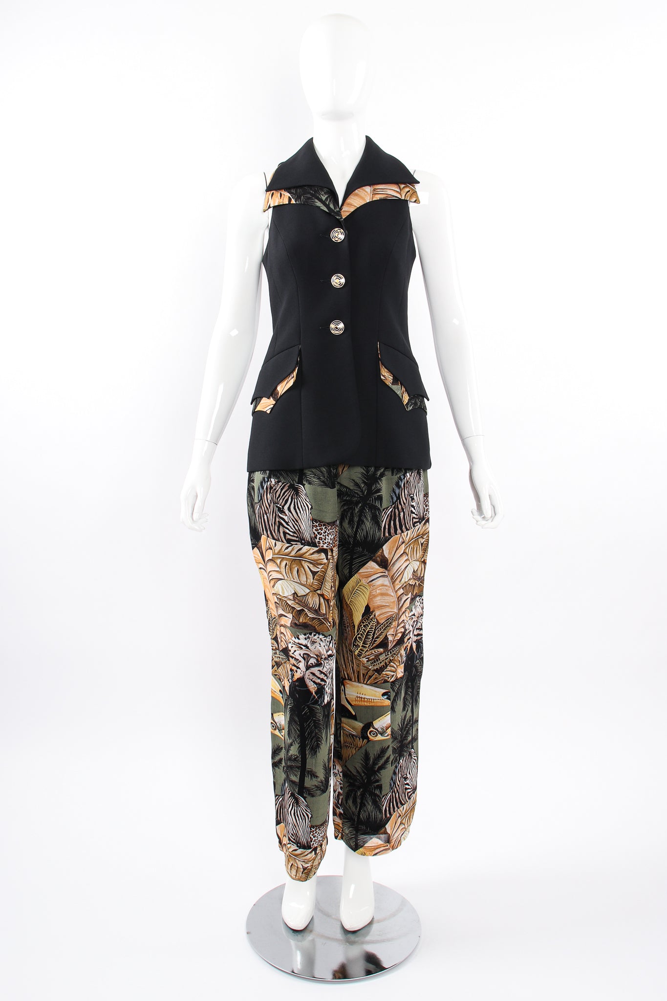 Vintage Alberto Makali Jungle Print Vest & Pant Set on Mannequin front at Recess Los Angeles