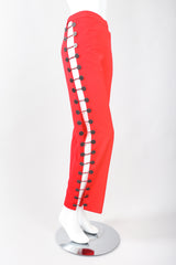 Recess Designer Consignment Vintage Alexander McQueen Red Matador Peekaboo Ladder Cutout Button Tuxedo Pant Los Angeles Resale