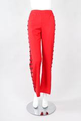 Recess Designer Consignment Vintage Alexander McQueen Red Matador Peekaboo Ladder Cutout Button Tuxedo Pant Los Angeles Resale