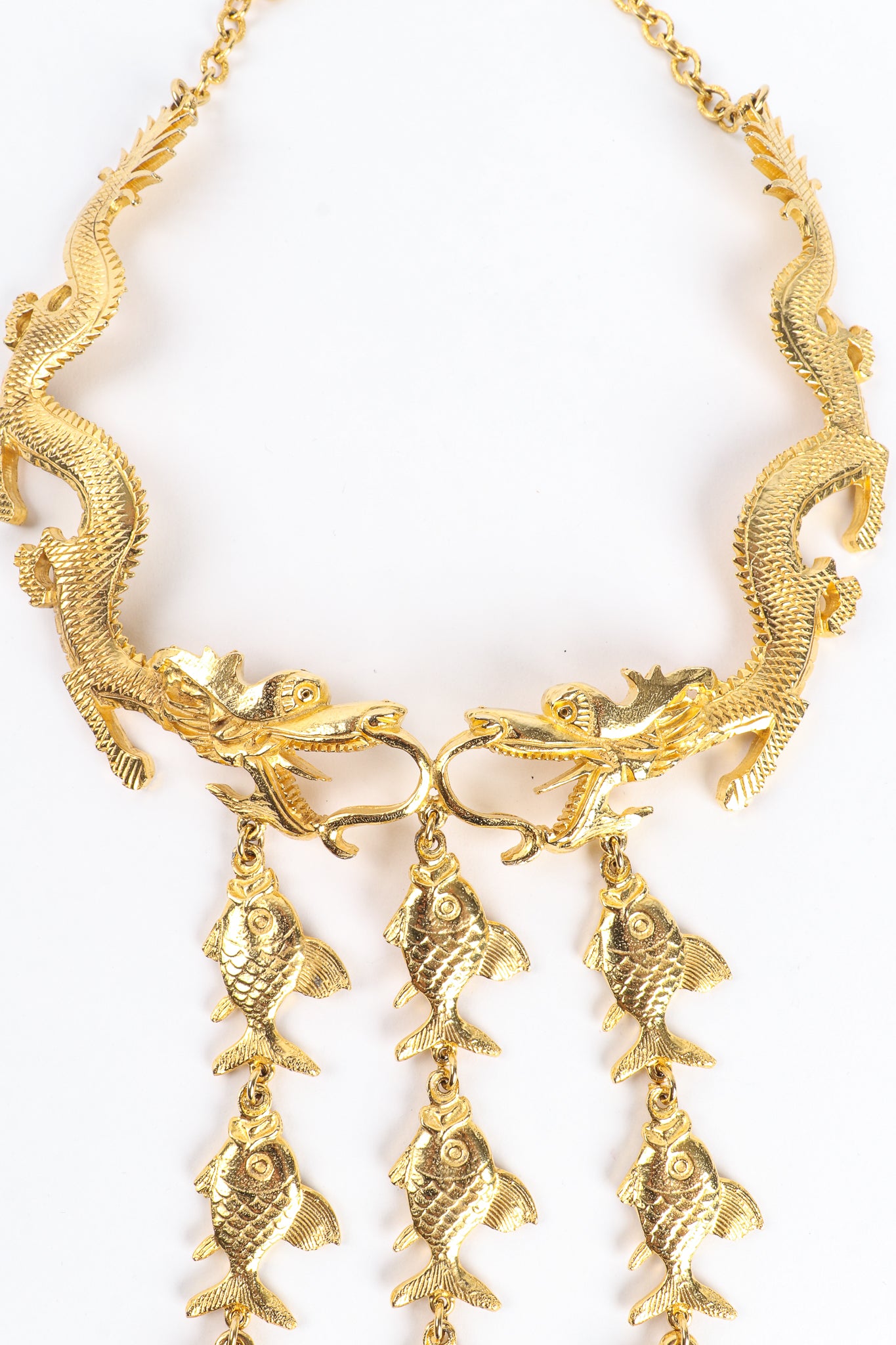 Vintage Alexis Kirk Auspicious Dragon & Fish Collar Necklace dragon detail At Recess Los Angeles