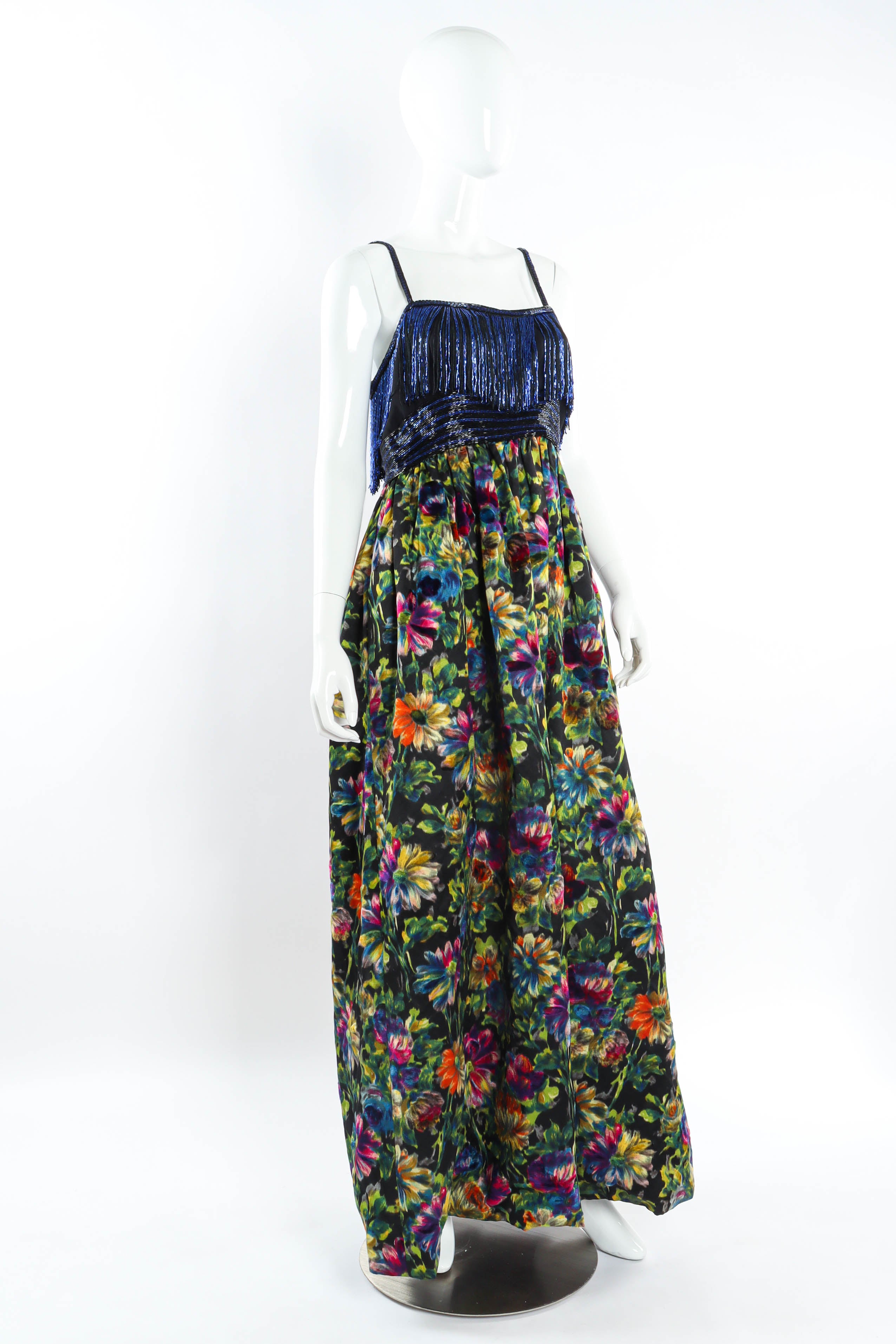 Vintage Alfred Bosand Daisy Print Beaded Gown mannequinn angle @ Recess Los Angeles