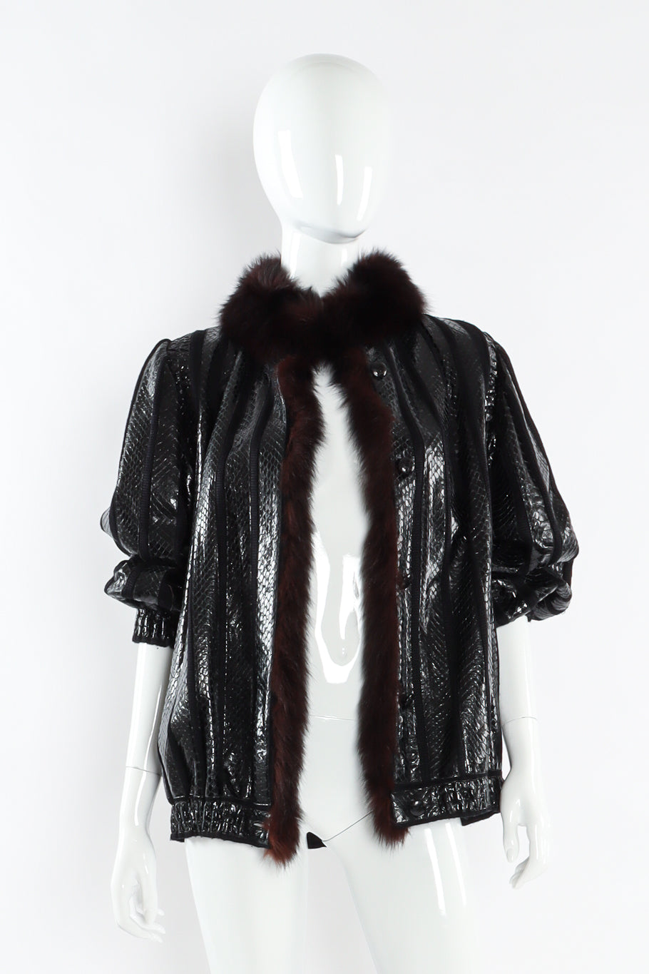 Vintage Amen Wardy Snake Leather Fur Jacket mannequin front sleeves rolled @ Recess LA