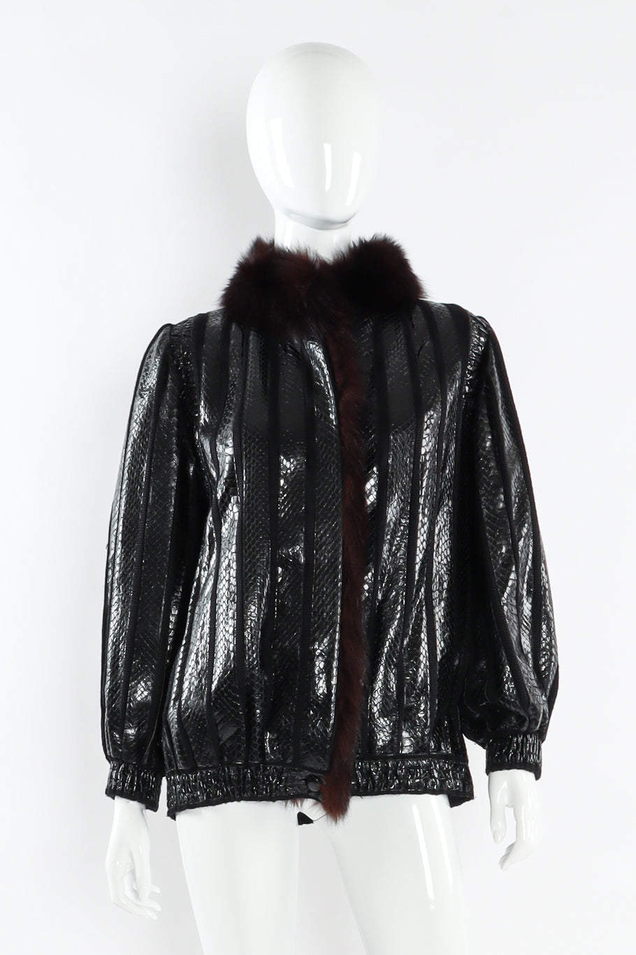Vintage Amen Wardy Snake Leather Fur Jacket mannequin front buttoned @ Recess LA