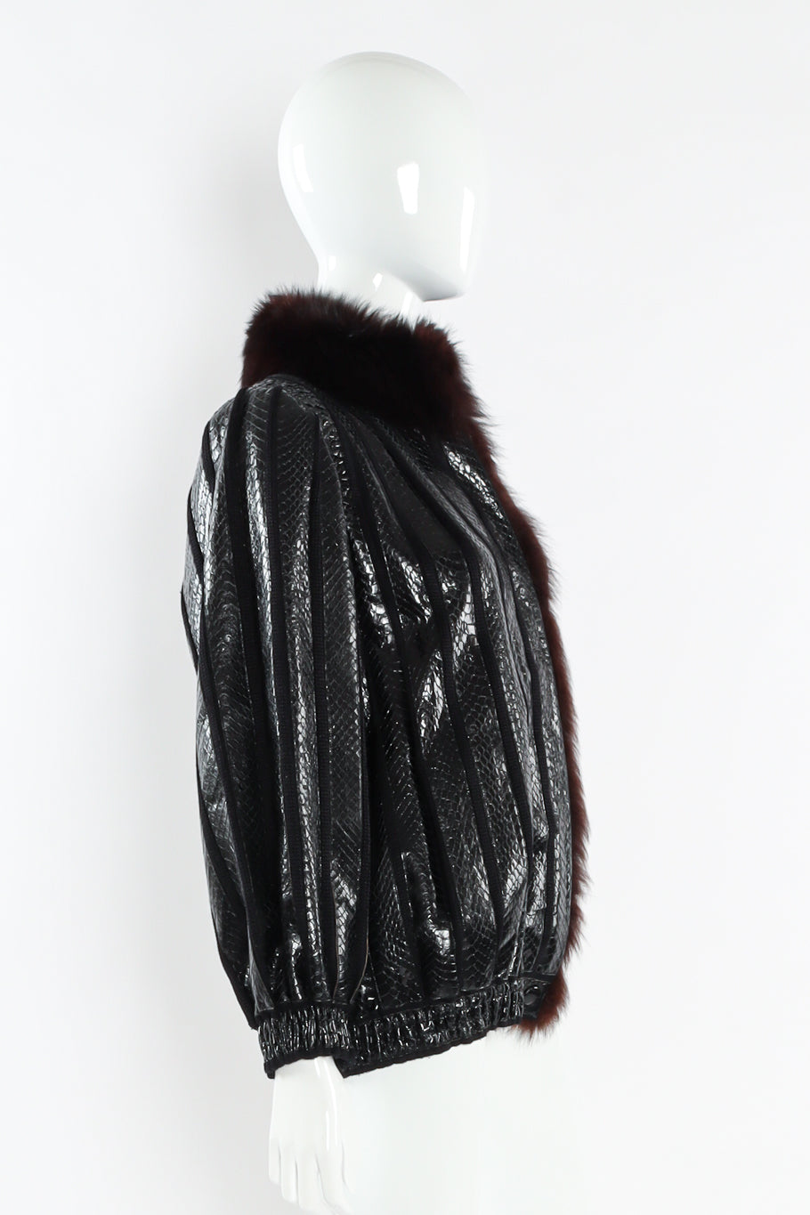 Vintage Amen Wardy Snake Leather Fur Jacket mannequin side sleeves down @ Recess LA