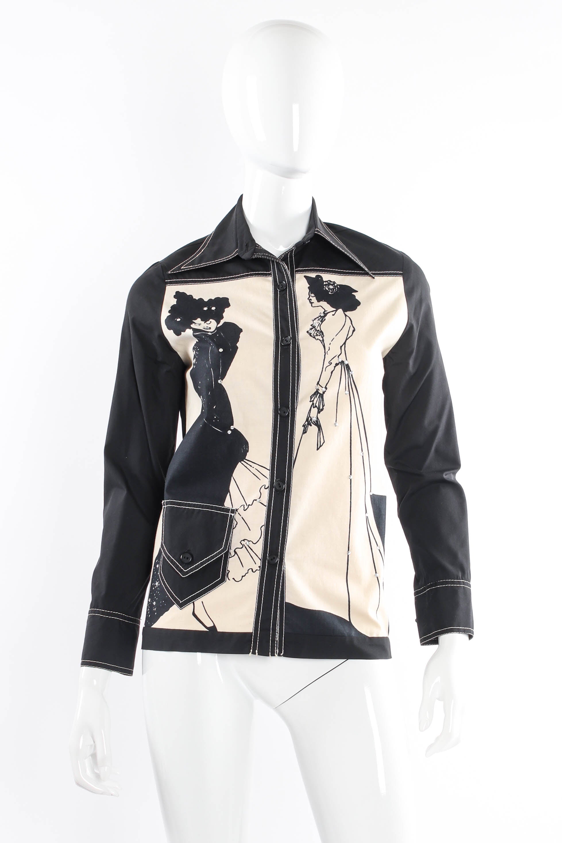 Vintage Andi Luv Jeweled Victorian Art Print Shirt on mannequin @ Recess LA