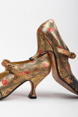 Recess Los Angeles Vintage Andrea Pfister Metallic Gold Embossed Moroccan Maryjane Heels